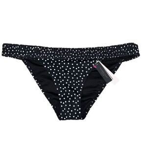 Victoria's Secret Brazilian Bikini Bottom Black Polka Dot Ruched Waistband
